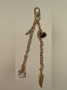 Gold Chain with Black Swan & Silver Feather Charms